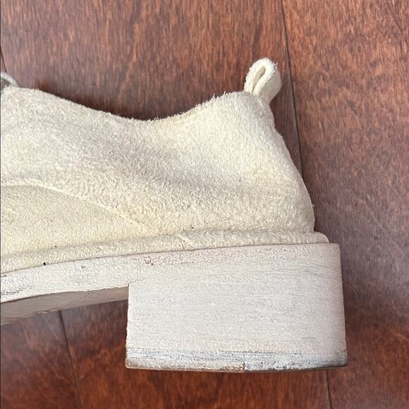 Women’s Marsell Cream Suede Lace-Up Shoes, Whitewash Stacked Heels, Size 9 - Picture 12 of 16